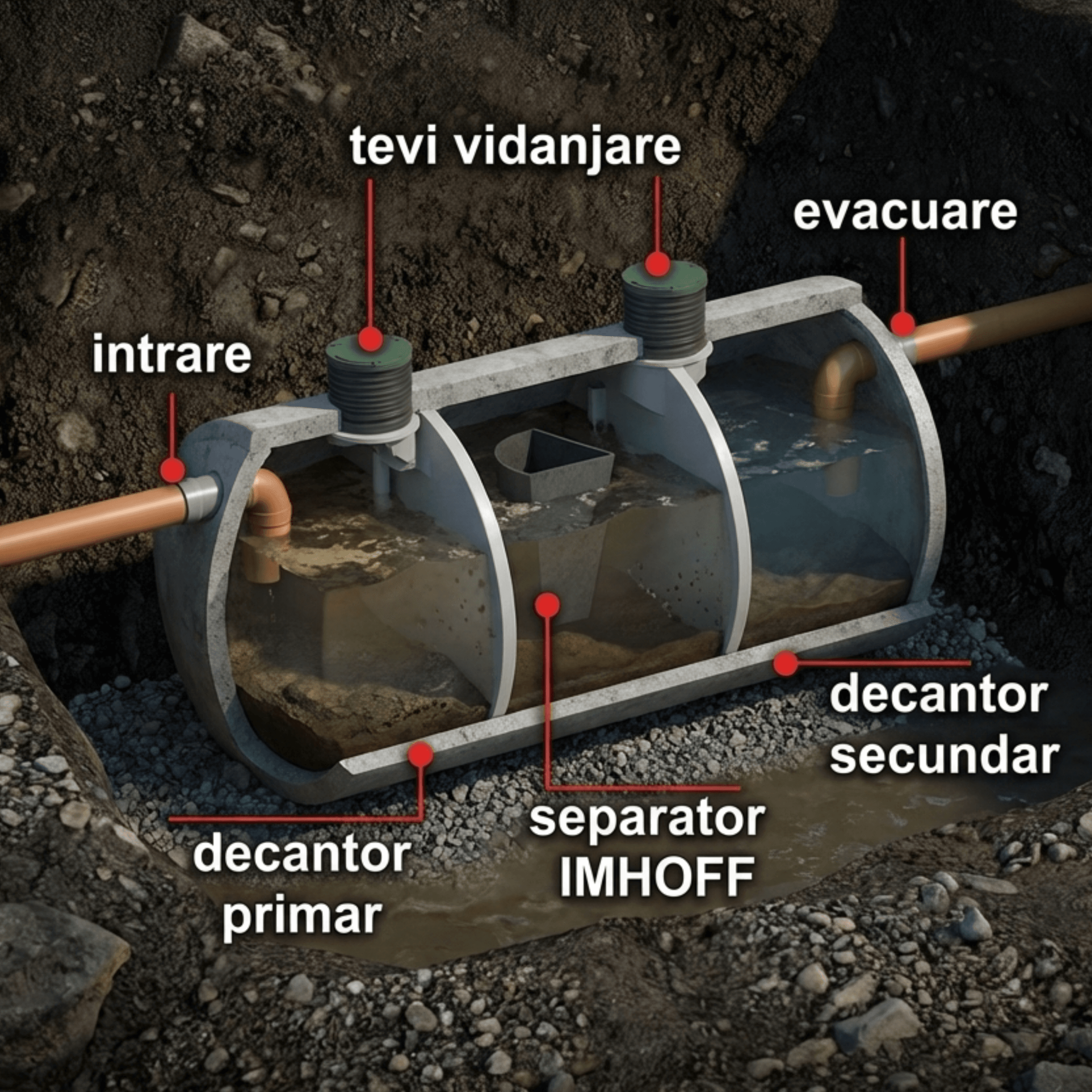 Sistem decantare apă uzată subteran.