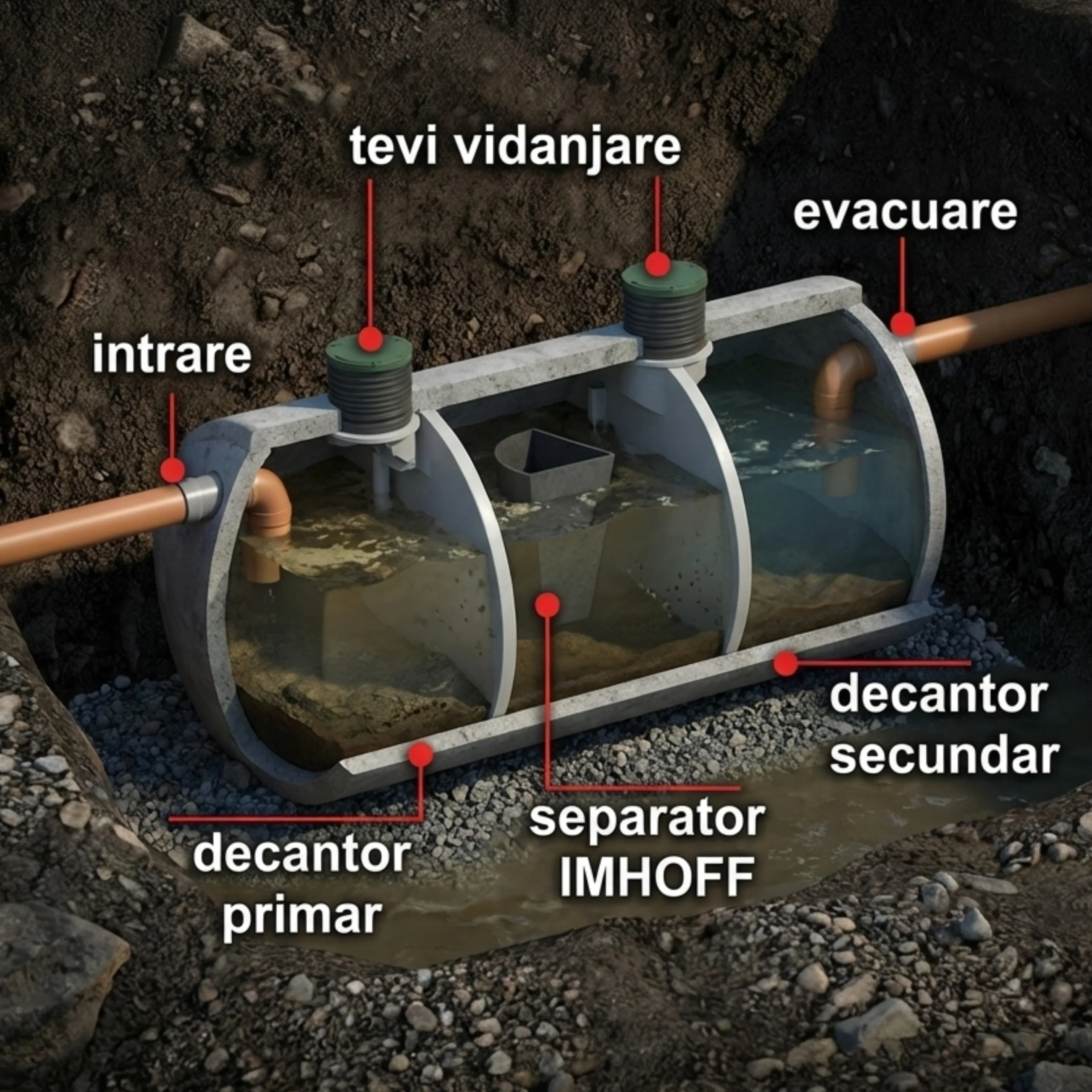 Sistem decantare apă uzată subteran.